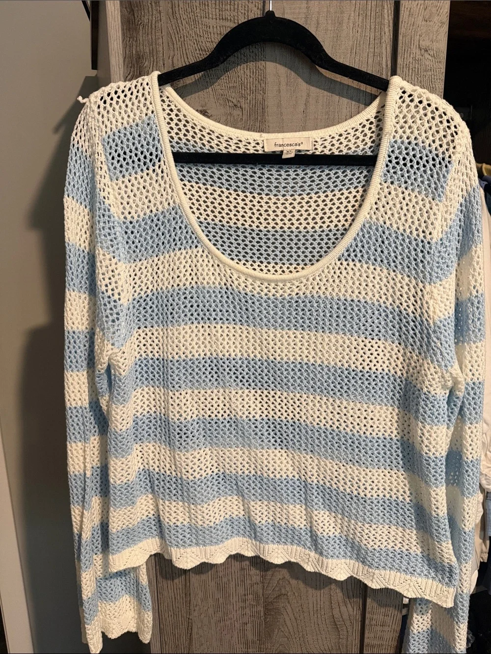 Francesca's Collections Light Blue & White Striped Scoop Neck Sweater